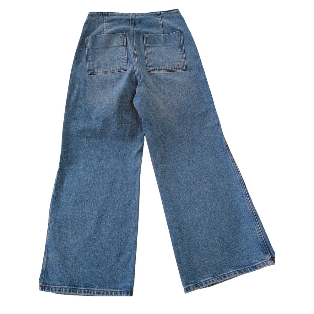 ZARA Super High Rise 13" Wide Leg Jeans Blue Patch Pocket Button Fly 4 W26x25 - Picture 4 of 12